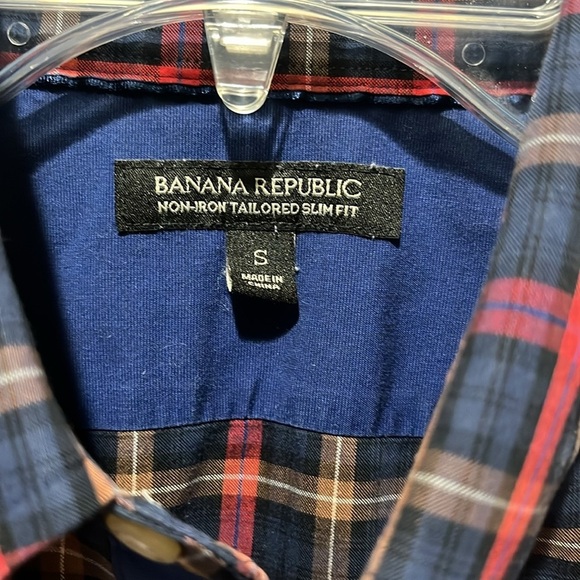 Banana Republic Shirt Mens Small Non Iron Tailored Slim Tartan Plaid Button Down - Picture 3 of 7